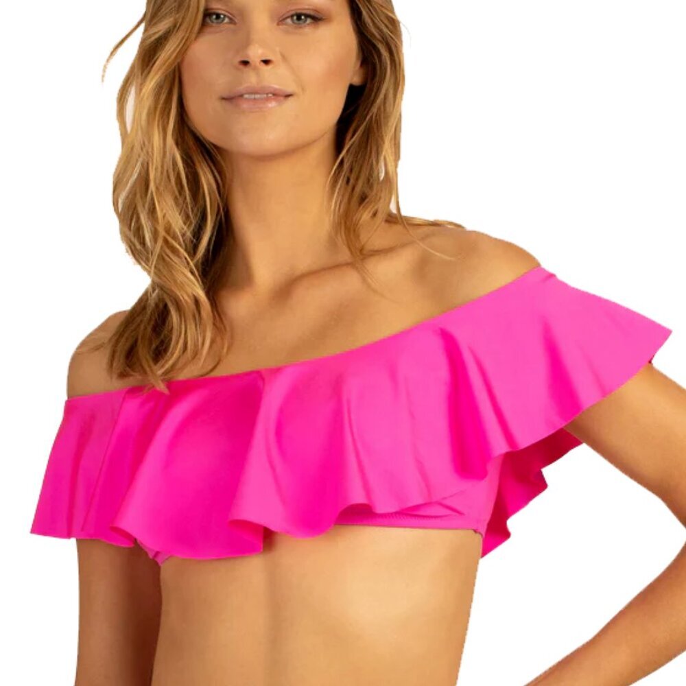 NWT Trina Turk Women's Monaco Pink Ruffle Off Shoulder Bikini Top